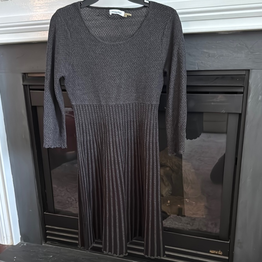 Calvin Klein Gray Pleated Fit and Flare Dress